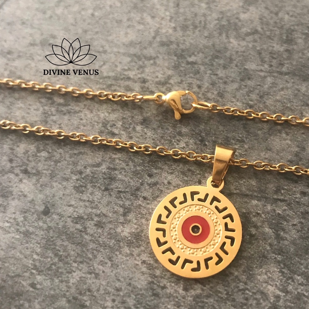 Evil Eye Gold Plated Stainless Steel Necklace - Picture 7 of 8
